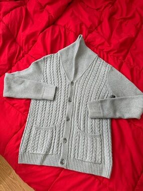 Light Gray Cable Knit Button Cardigan